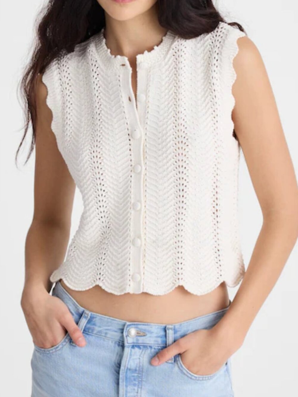 Madewell Cream Wavy-Knit Button-Front Top Size Small New With Tags NWT